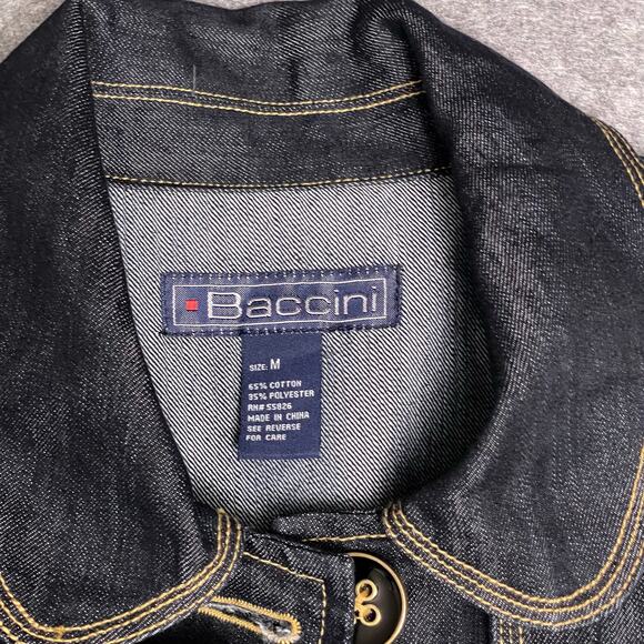 Baccini Denim Trench Coat Women’s Sz M Dark Wash Tie Belt Long Jacket Streetwear - Picture 6 of 9